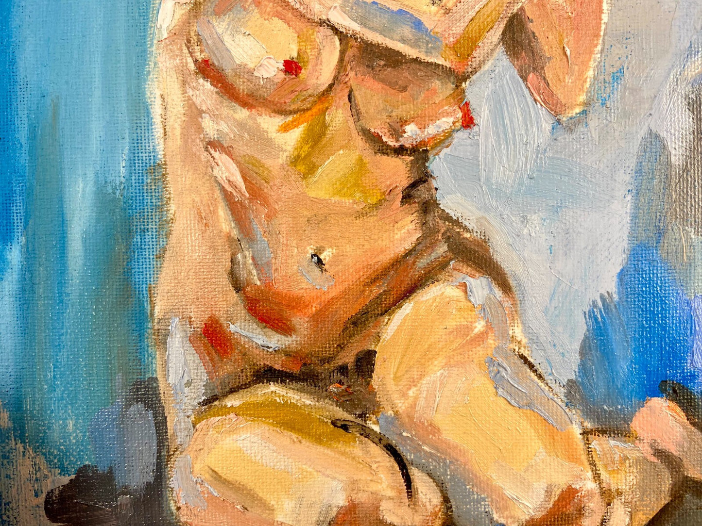 ORIGINAL oil painting Nude naked woman figurative round canvas artwork 12x12"