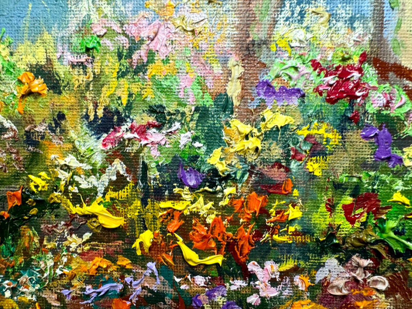 Oil painting ORIGINAL art Horse Wildflower field Mountain landscape Floral 16x20