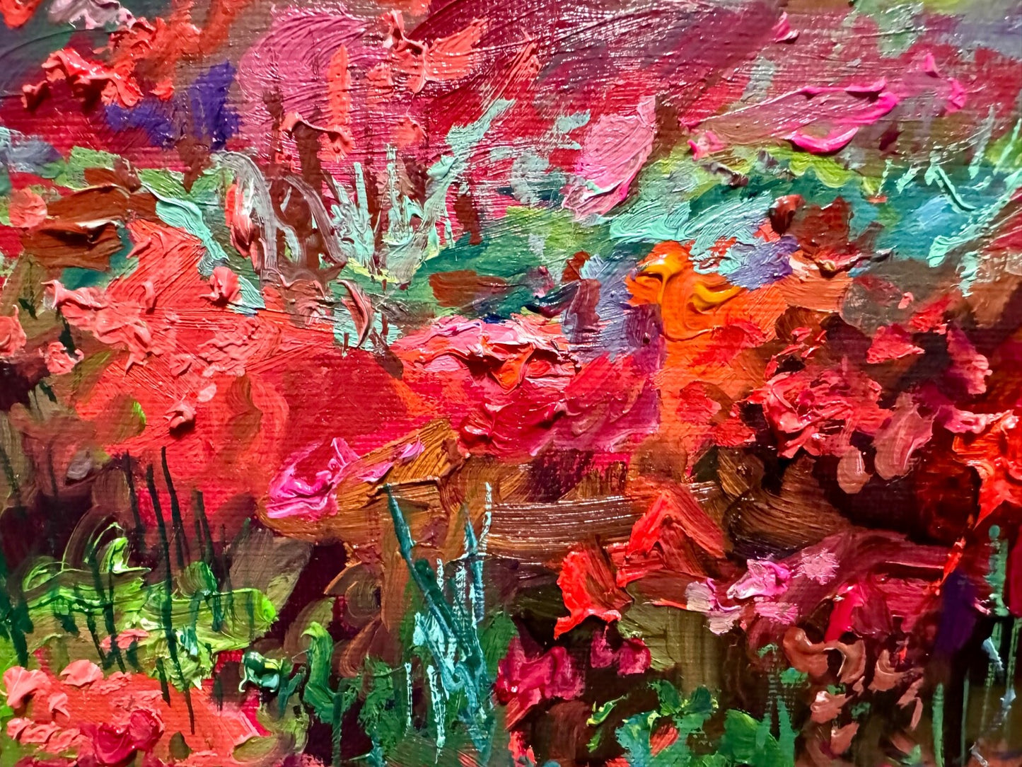 Field painting ORIGINAL art Landscape red sunset Floral wildflower 10x12"