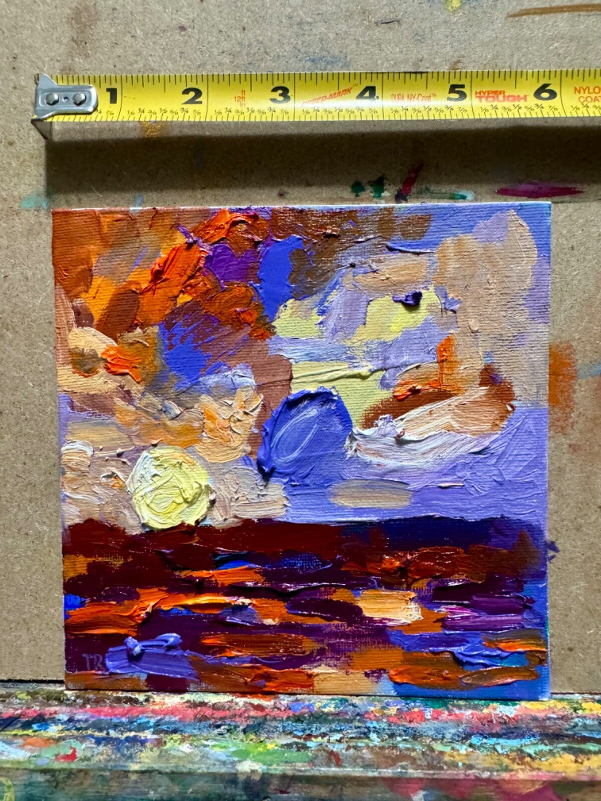 Ocean Oil painting ORIGINAL art Seascape artwork small sunset landscape 6x6"