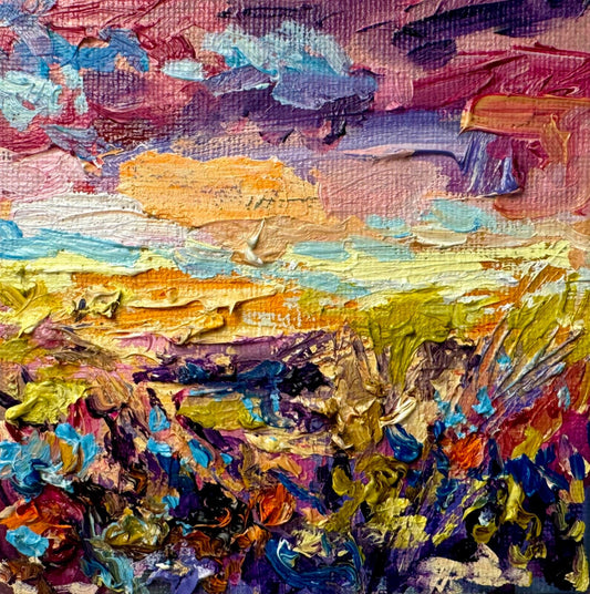 Oil Painting Wildflower landscape Original art Flower floral art 4x4”