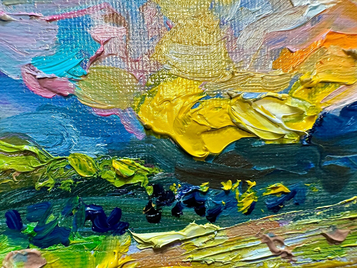 Oil painting ORIGINAL art Flower field landscape Meadow wildflower Mount 12x16"
