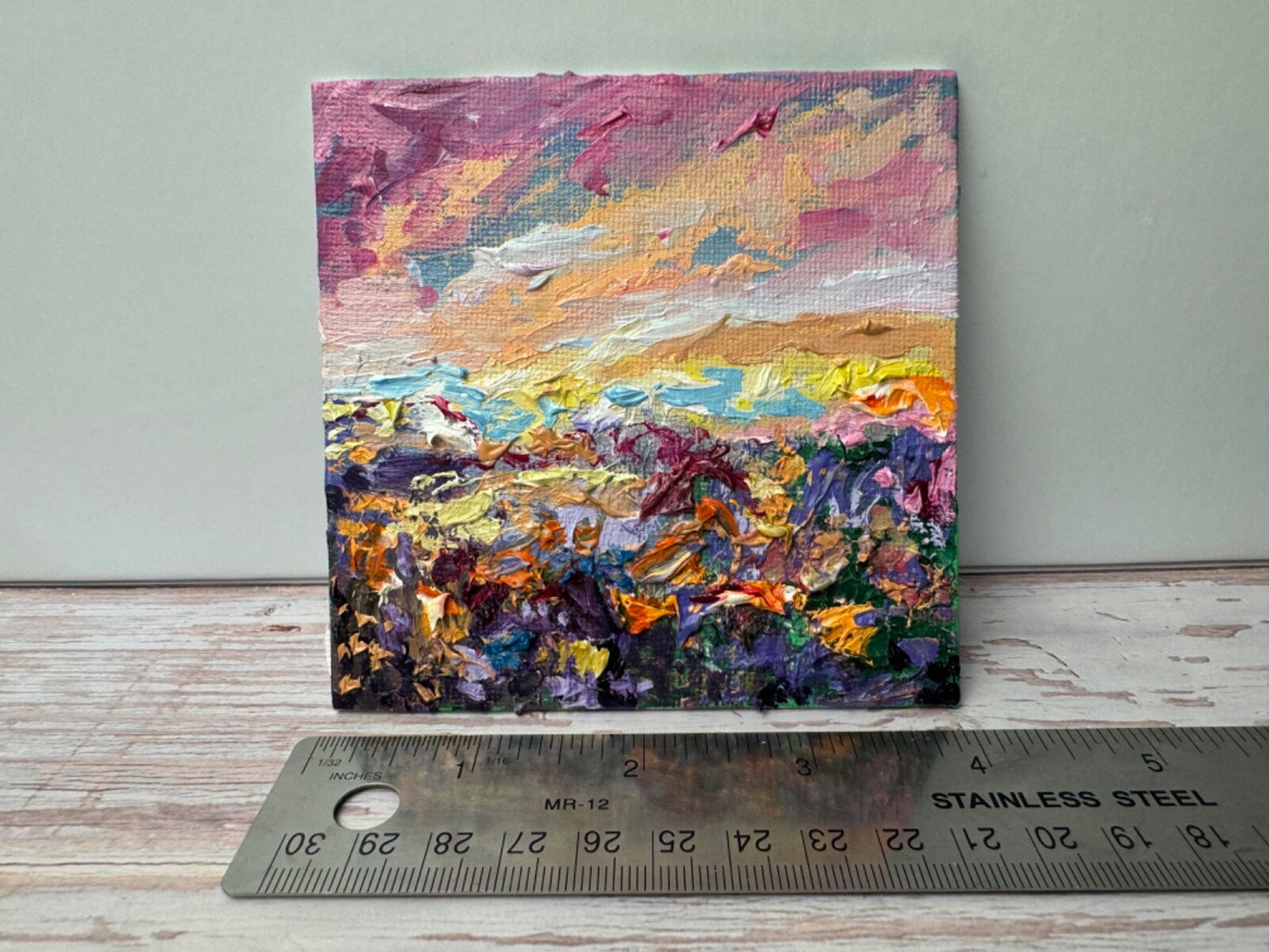 Oil Painting Wildflower landscape Original art Flower floral art Mini easel 4x4”
