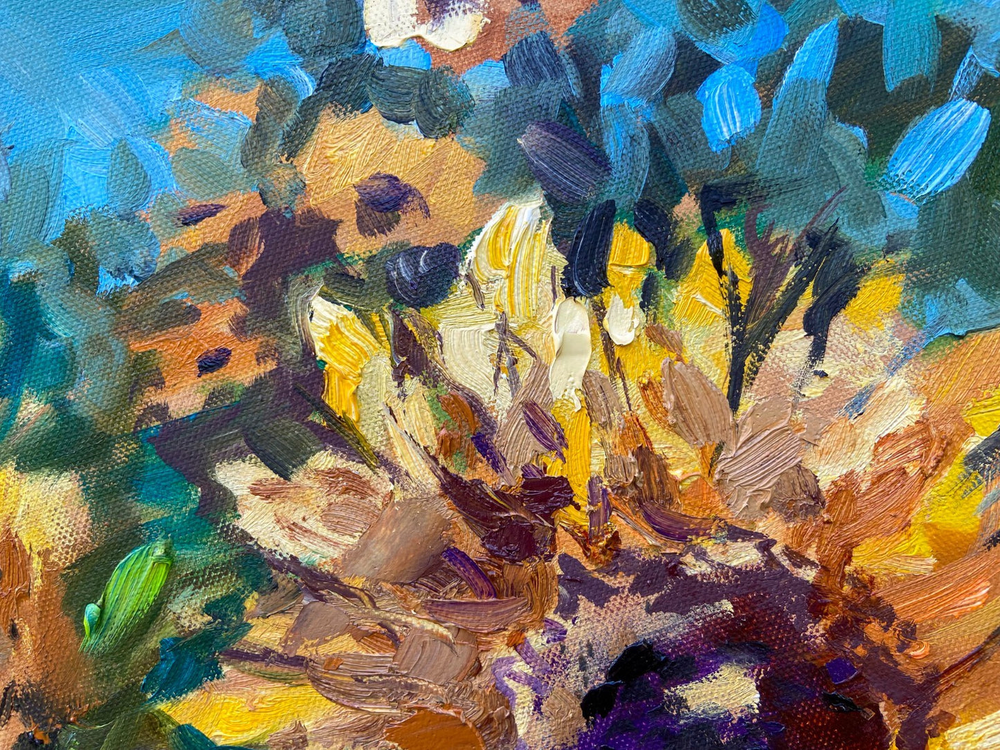 Oil painting ORIGINAL art Sunflower field landscape wall art flower floral 16x16