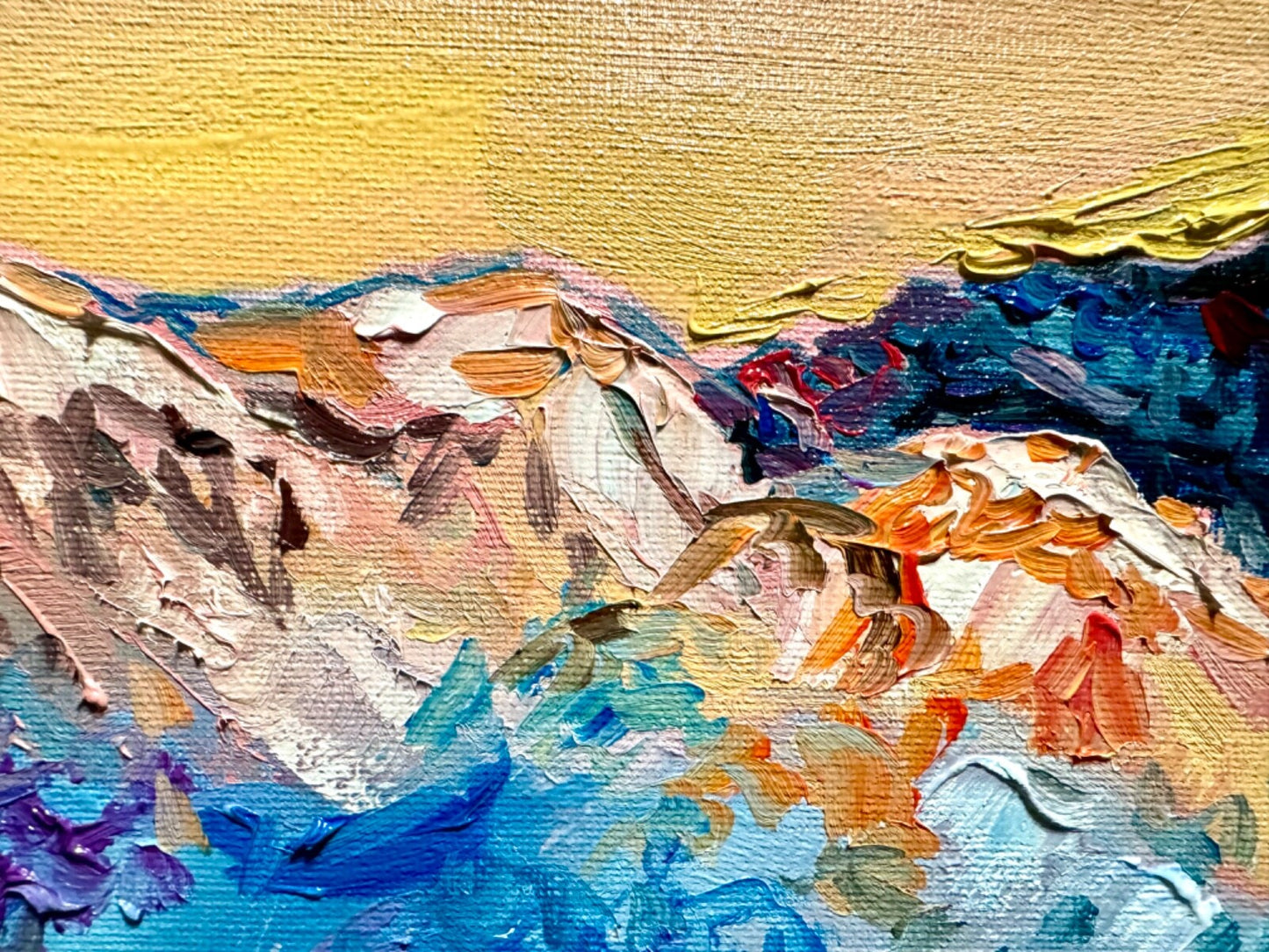 Oil painting ORIGINAL art Mountain artwork Landscape Sky sunrise signed 10x20"