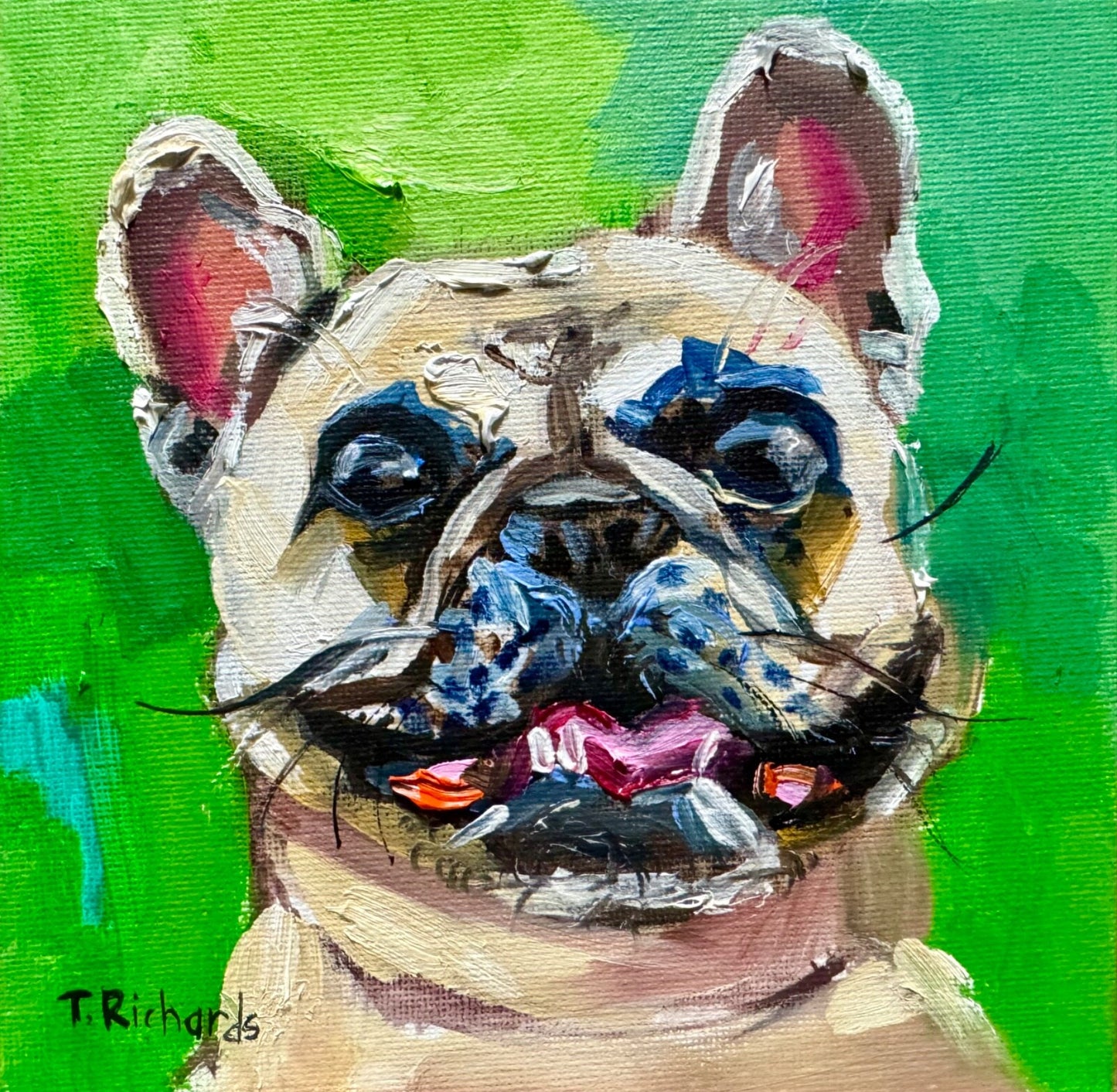 ORIGINAL art oil painting French bulldog dog portrait Pet animal puppy 6x6"