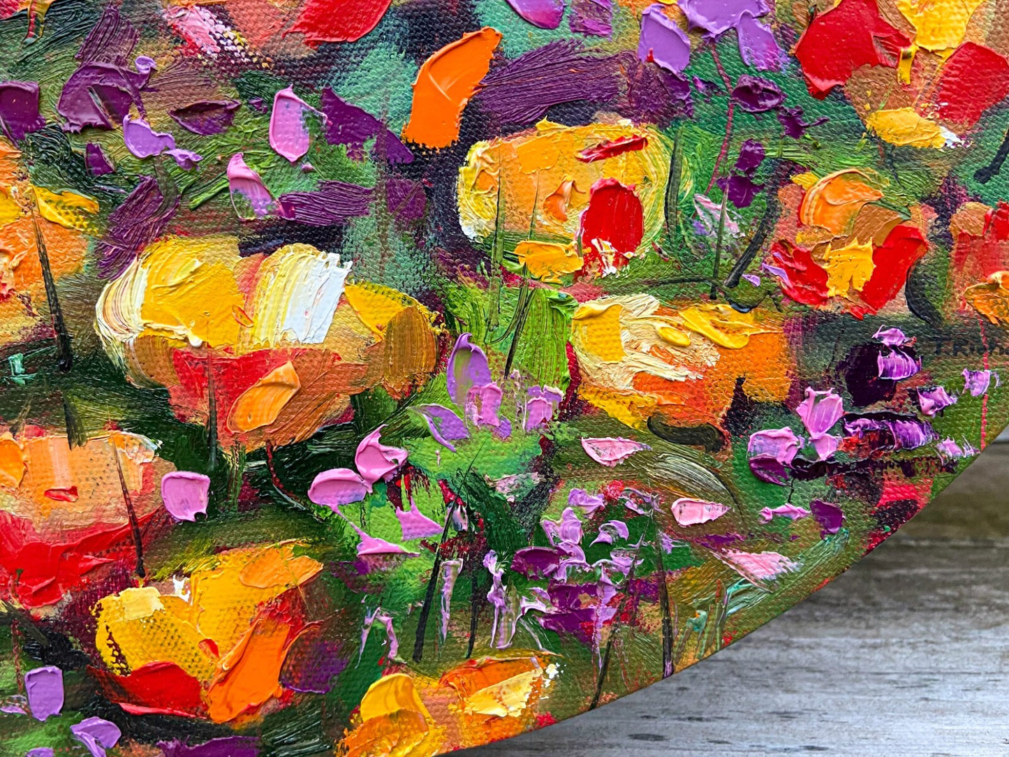 Oil painting ORIGINAL art California poppy field landscape wall art  16x16"