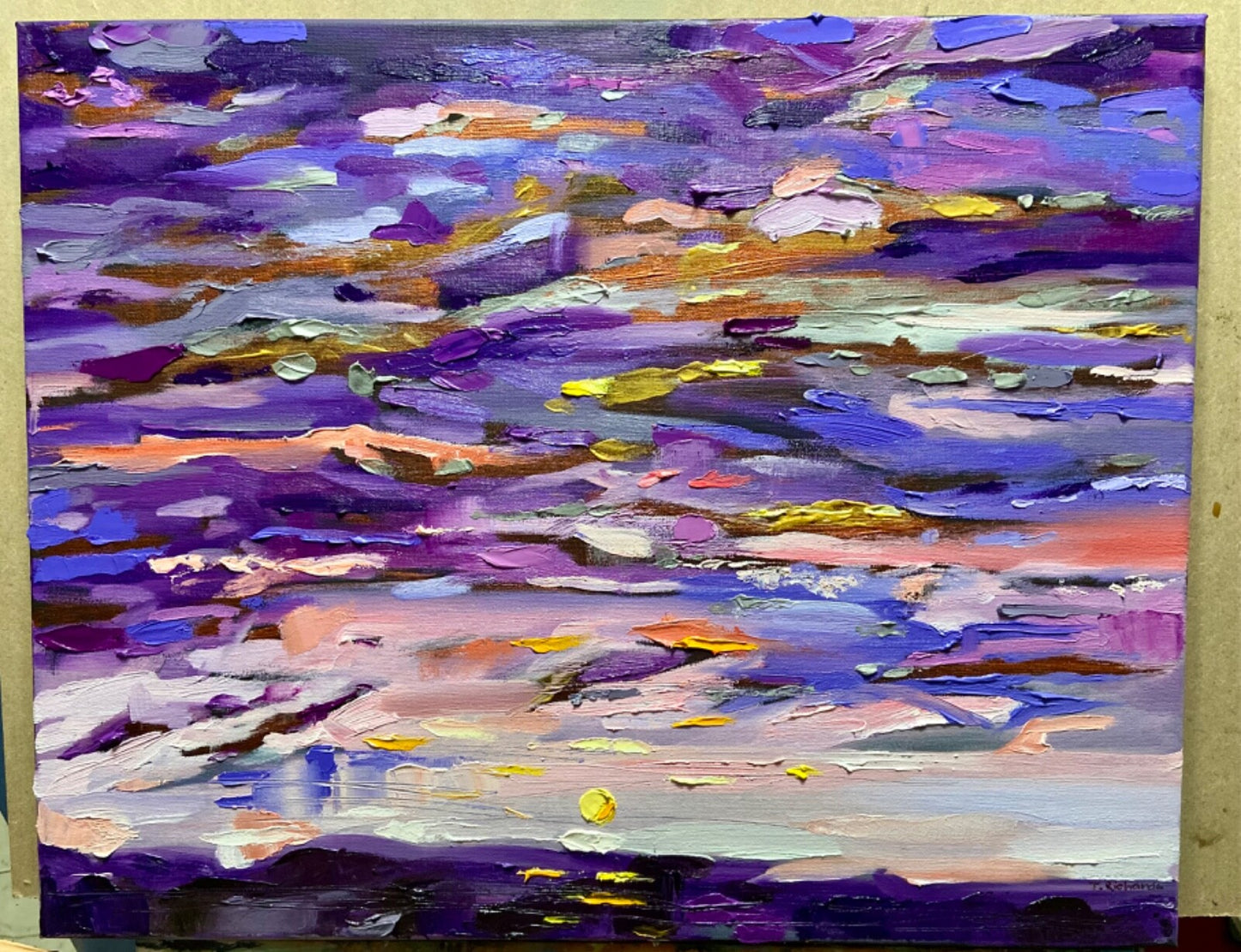 Oil painting ORIGINAL art Ocean seascape wall art Sunset night sky artwork 16x20