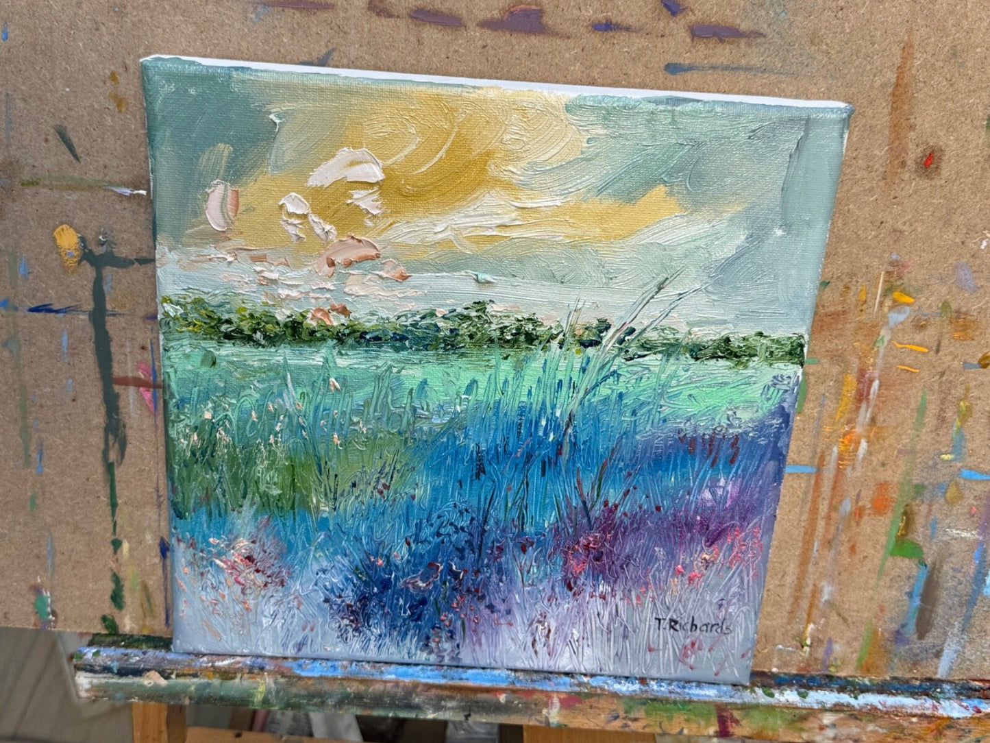 Field painting ORIGINAL art Landscape sunrise Floral flower wildflower 10x10”