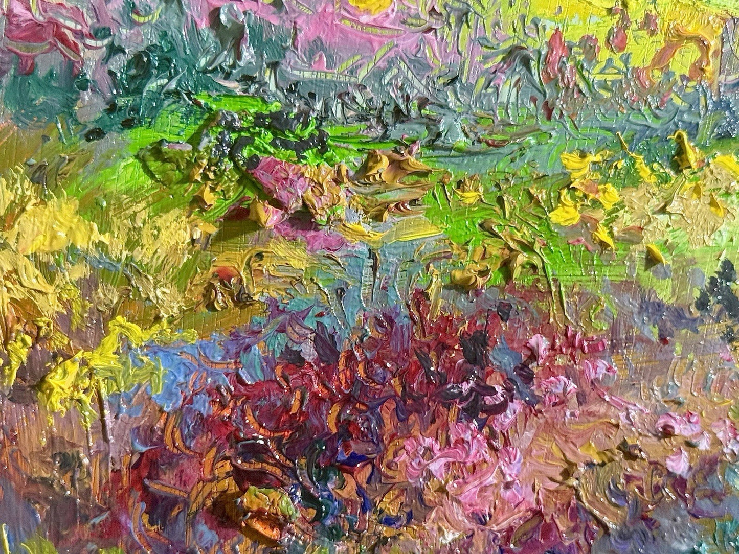 Oil painting panel ORIGINAL art Wildflower field Mountain Landscape flower 8x10