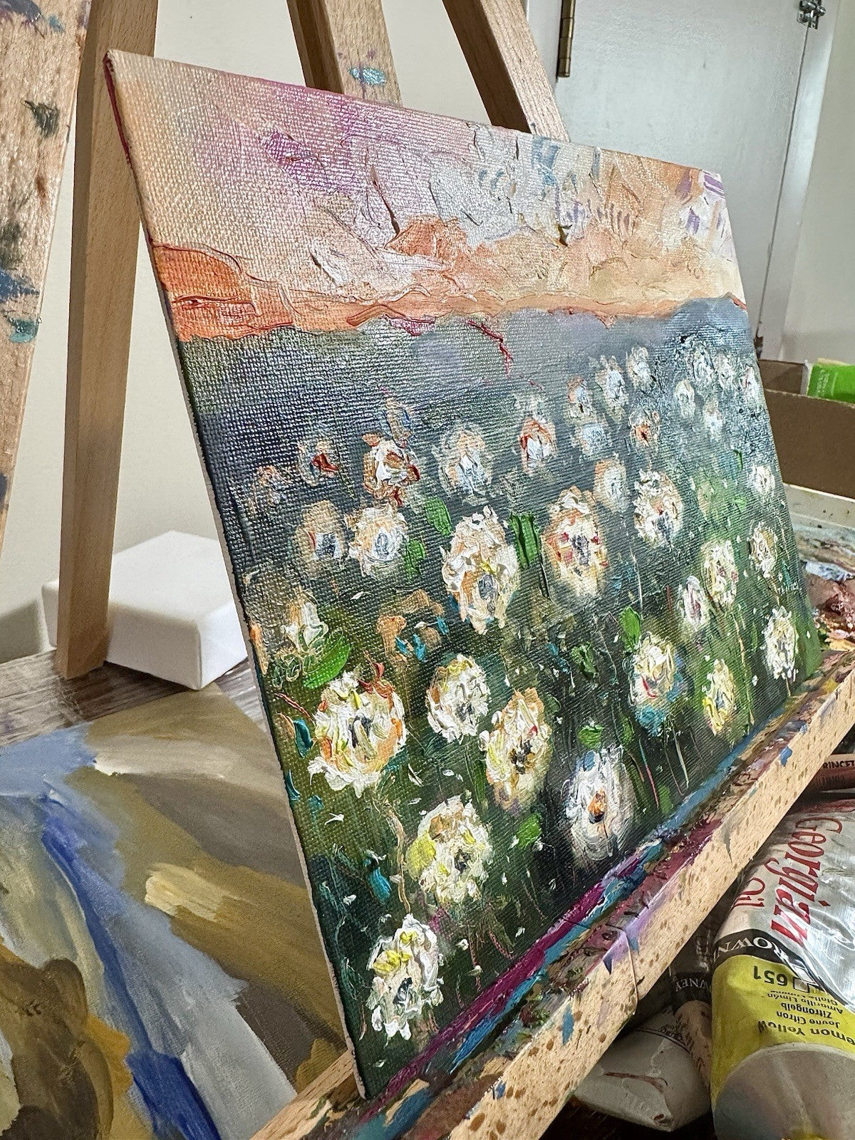 Oil painting ORIGINAL art Dandelion Wildflower Field Flower landscape 8x10