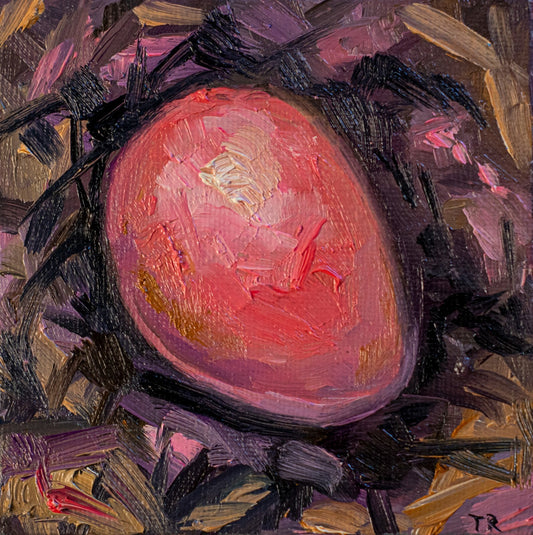 Oil painting on canvas ORIGINAL art Pink egg in nest Easter egg artwork 4x4"