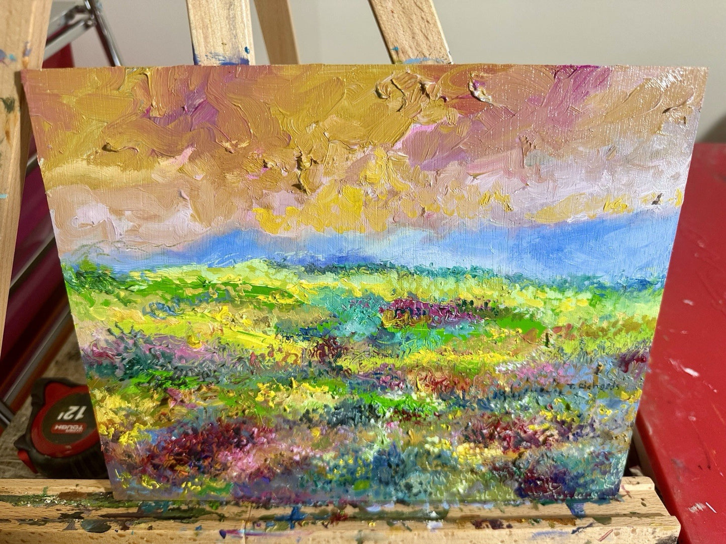 Oil painting panel ORIGINAL art Wildflower field Mountain Landscape flower 8x10