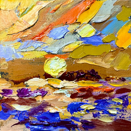 Oil painting ORIGINAL art Ocean seascape Lake river artwork sky Sunrise dawn 4x4