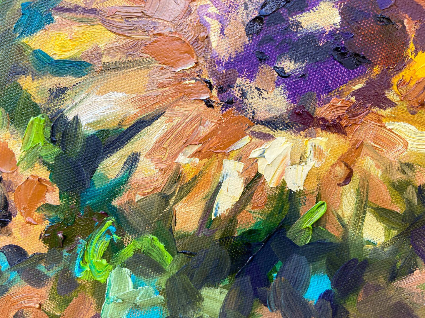 Oil painting ORIGINAL art Sunflower field landscape wall art flower floral 16x16