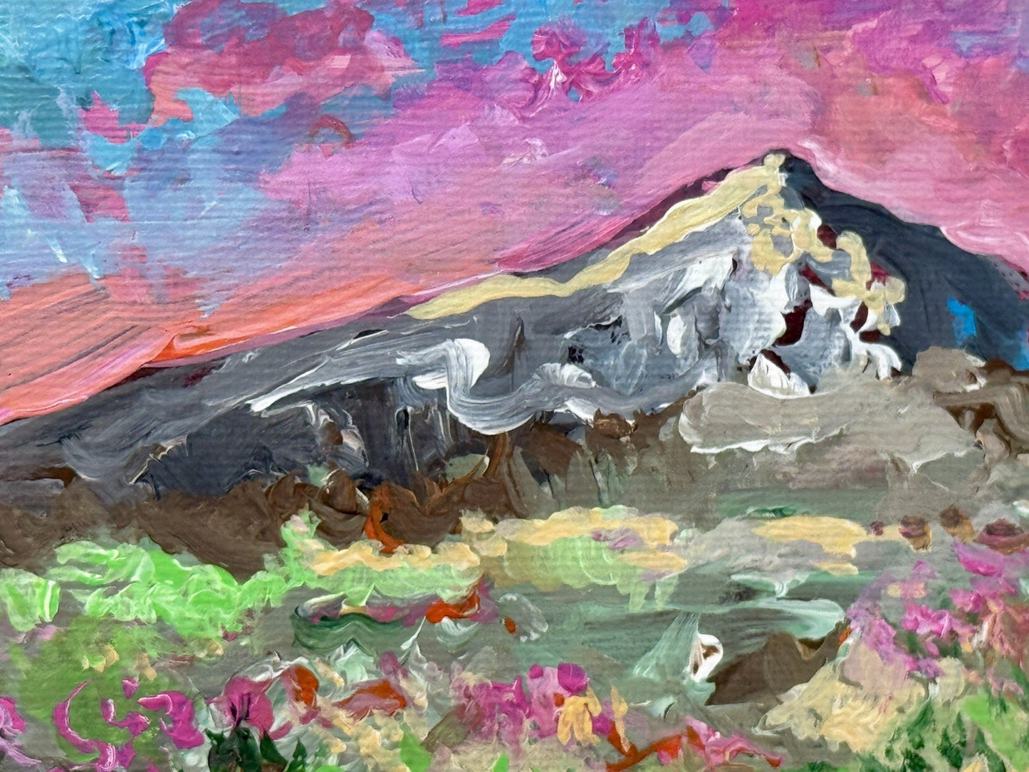 Wildflowers painting ORIGINAL art floral field artwork Landscape Mountain 5x7"