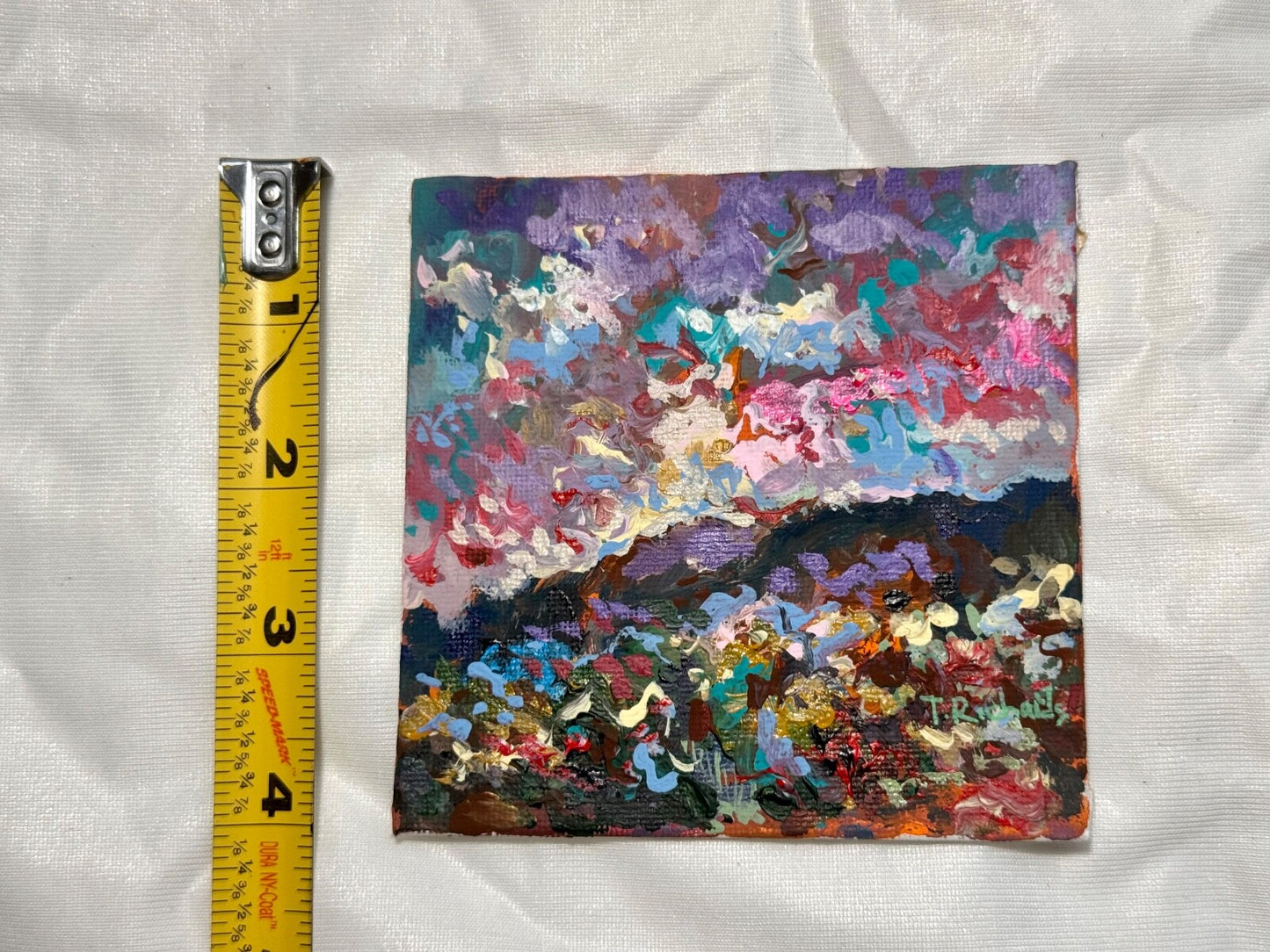 Wildflower field Original art Landscape flower floral Acrylic Painting 4x4”