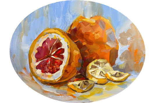 Oil painting ORIGINAL art Orange lemon fruit Citrus Oval artwork 11x14"
