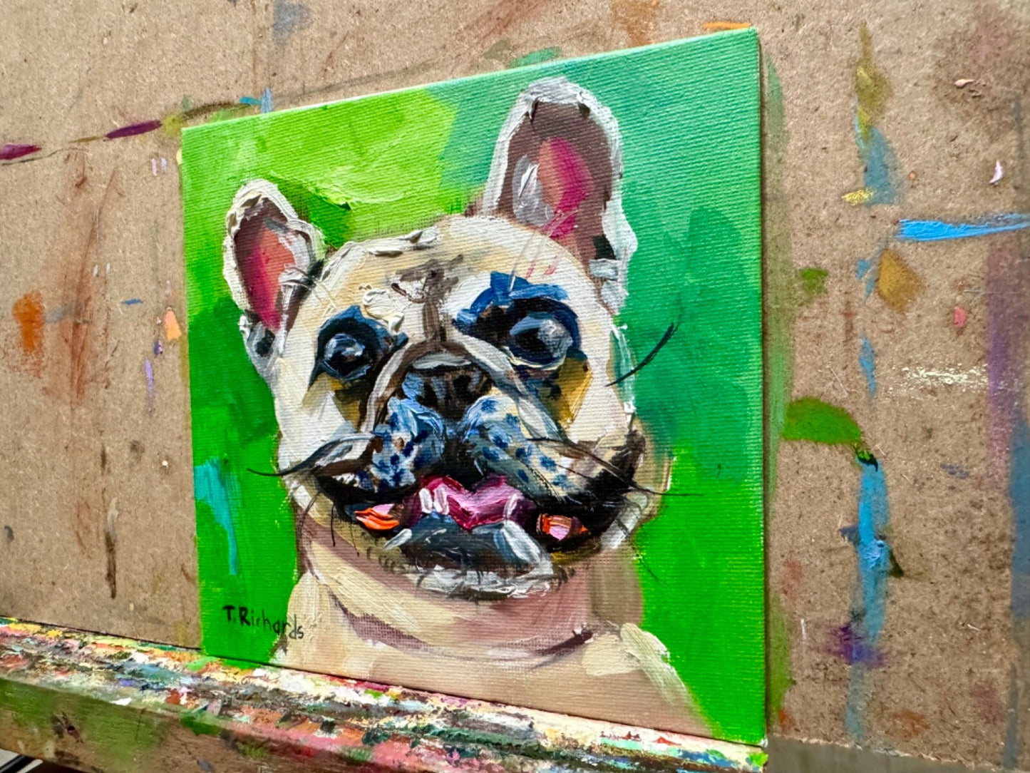 ORIGINAL art oil painting French bulldog dog portrait Pet animal puppy 6x6"