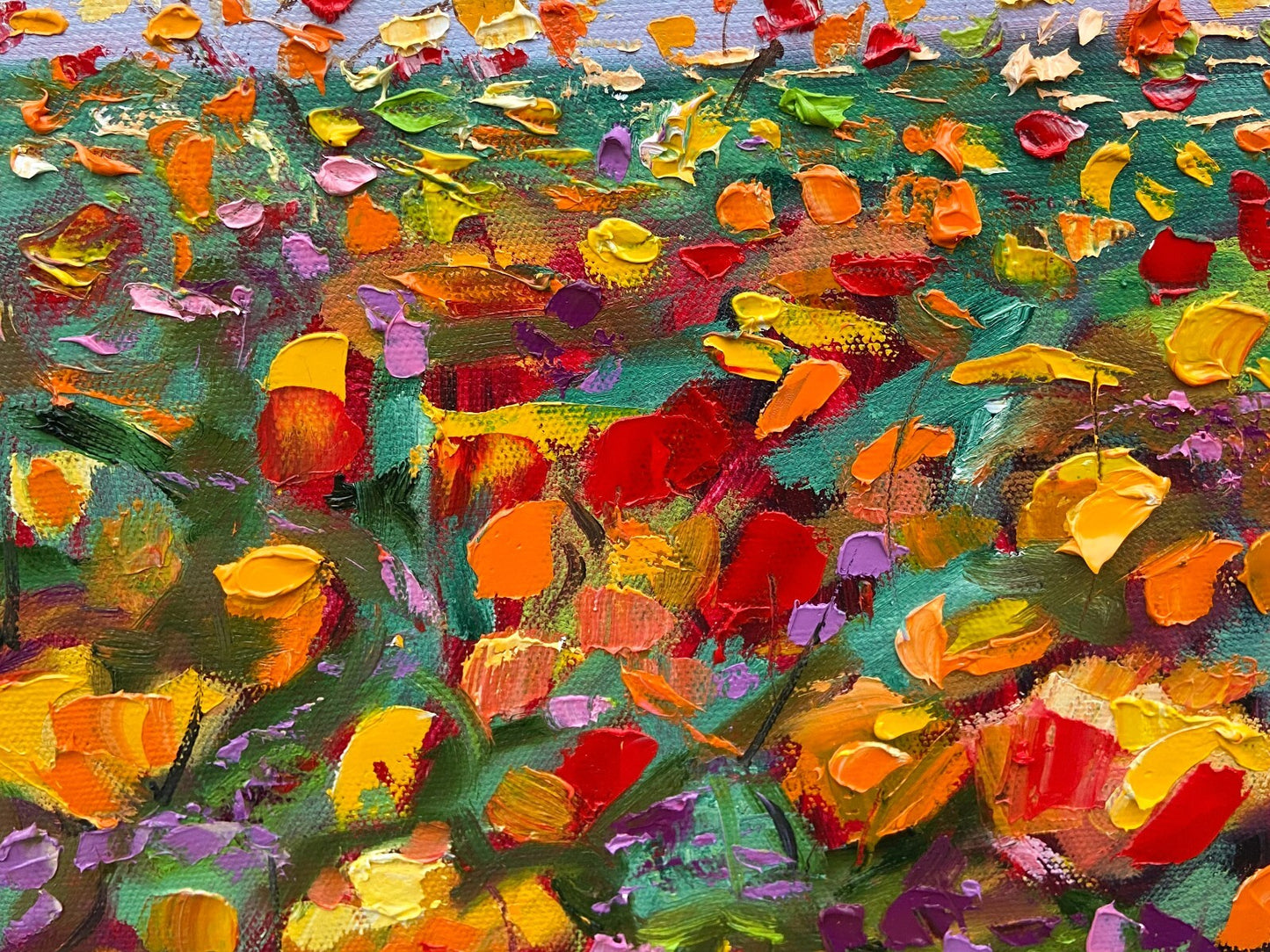 Oil painting ORIGINAL art California poppy field landscape wall art  16x16"