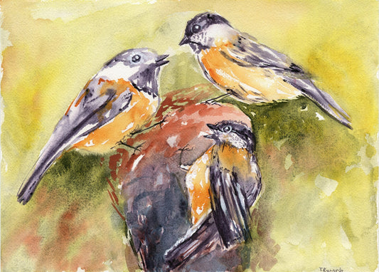 Chickadee Painting WATERCOLOR Bird ORIGINAL Nest Art Artwork Wall Art