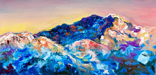 Oil painting ORIGINAL art Mountain artwork Landscape Sky sunrise signed 10x20"