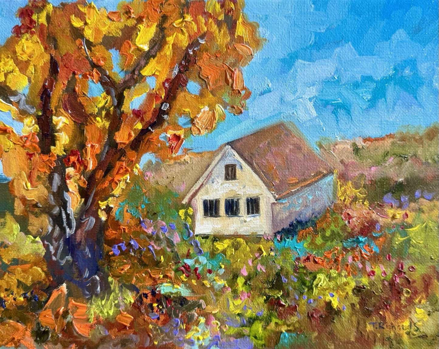 Oil painting ORIGINAL art Countryside Farmhouse artwork Fall landscape 8x10”