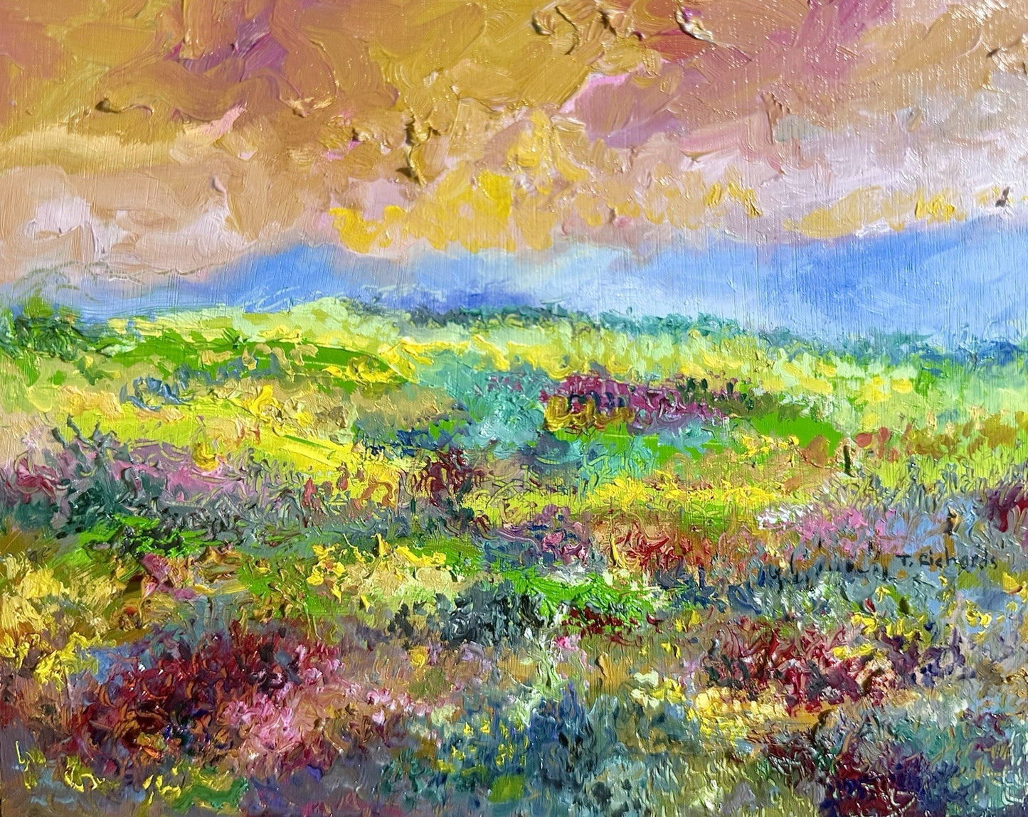 Oil painting panel ORIGINAL art Wildflower field Mountain Landscape flower 8x10