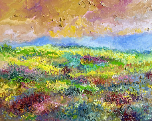 Oil painting panel ORIGINAL art Wildflower field Mountain Landscape flower 8x10
