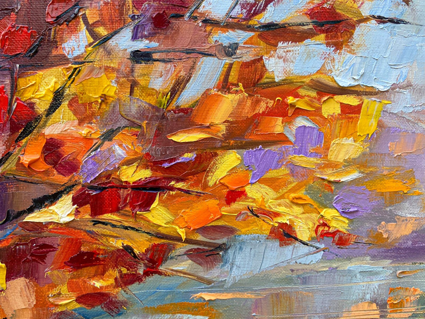 Lake boat oil painting canvas ORIGINAL art Landscape fall nature artwork 16x20"