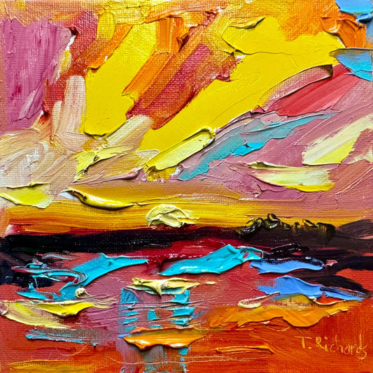Ocean Oil painting ORIGINAL art Seascape artwork small sunset landscape 6x6"