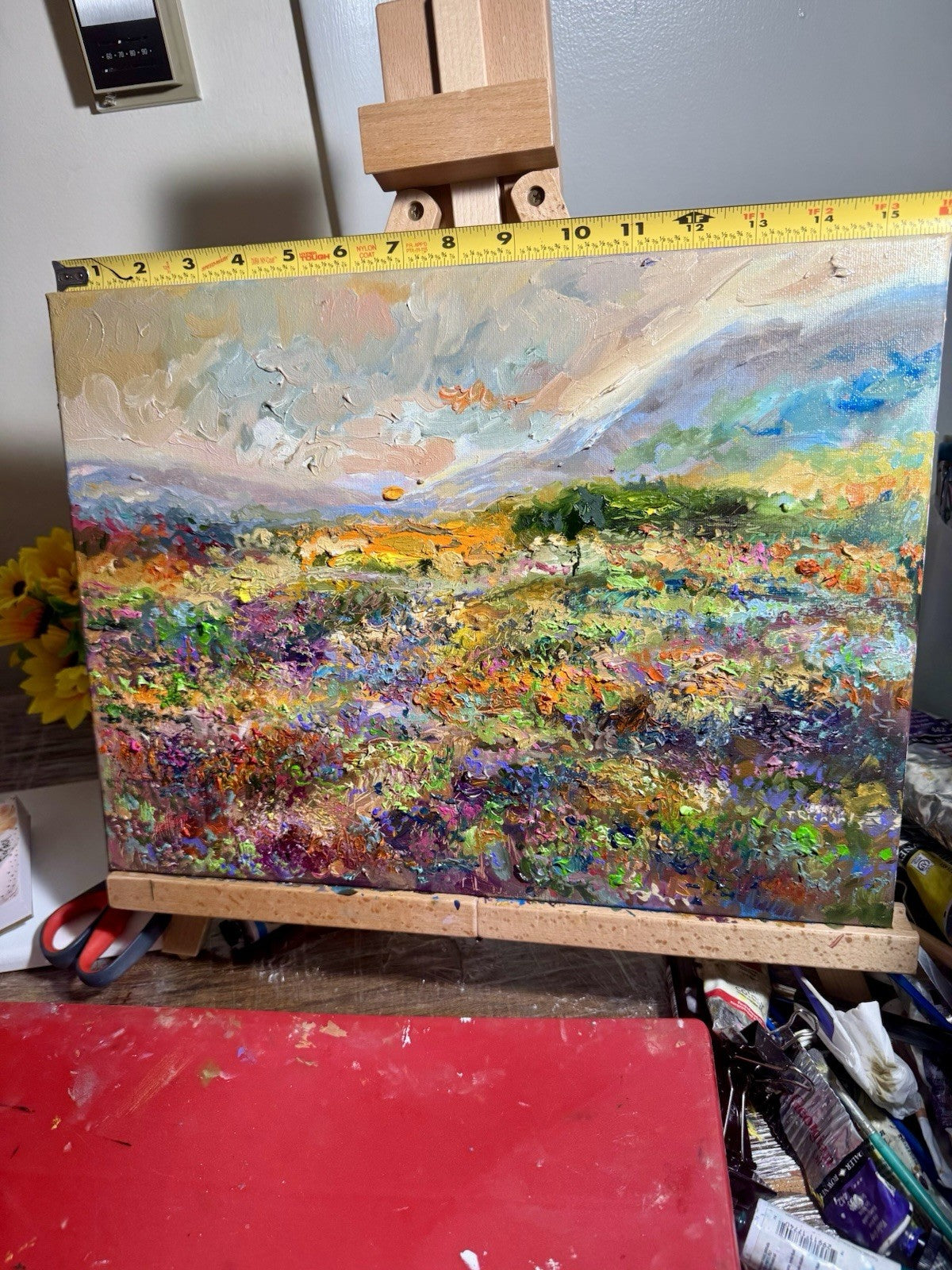 Oil painting ORIGINAL art Flower field landscape Meadow wildflower Signed 12x16"