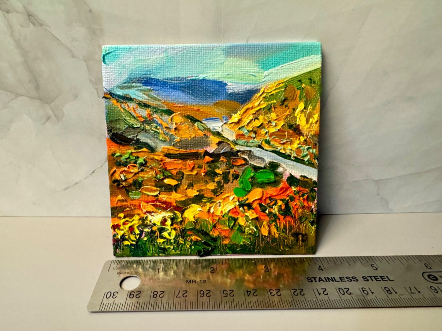 Oil Painting Franconia Notch Mountain landscape Original art Mini easel 4x4