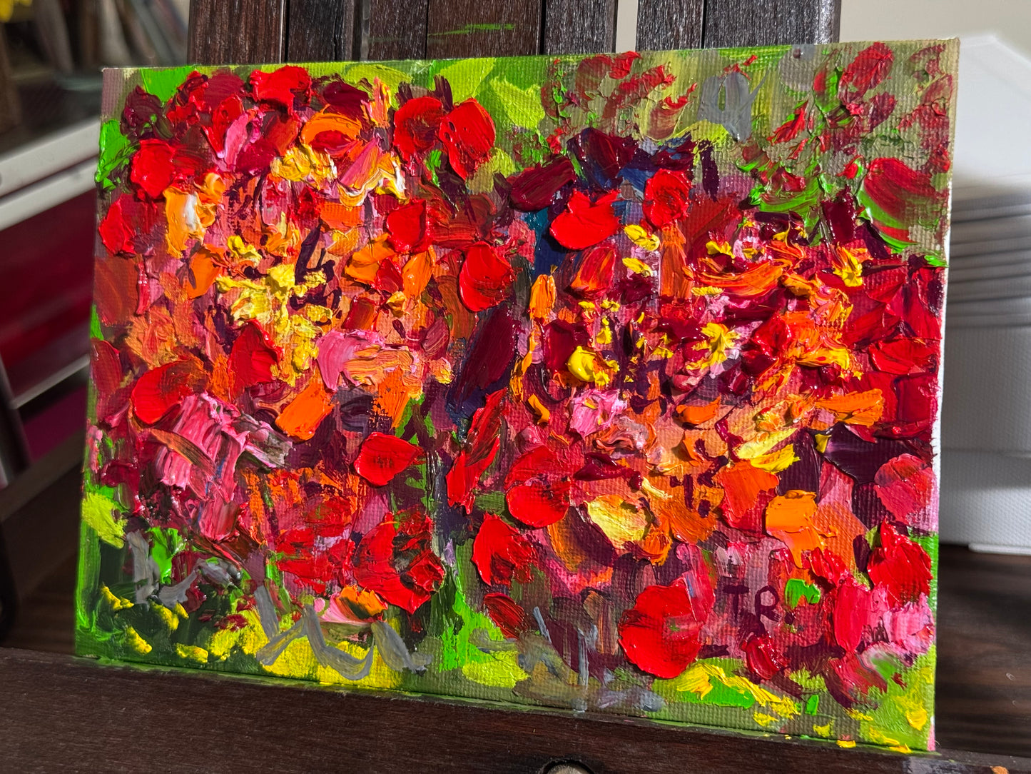 Marigolds Oil Painting 5x7, Original Art Floral Still Life Flowers Artwork, Small Flower Wall Art