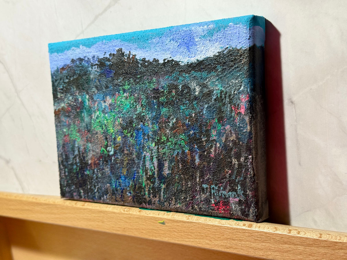 Blue Hour Acrylic Painting 5x7", Original Art Night Field Landscape