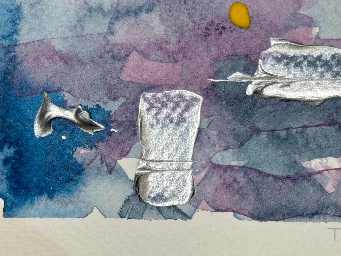 Blue Hour Abstract Painting Original Art Night Landscape, Acrylic on Paper 3.5x5”