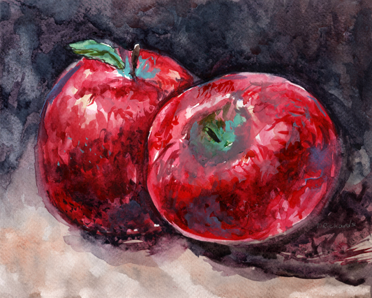 Red Apples Watercolor Painting Original Art, 8x10" Fruit Still Life Artwork