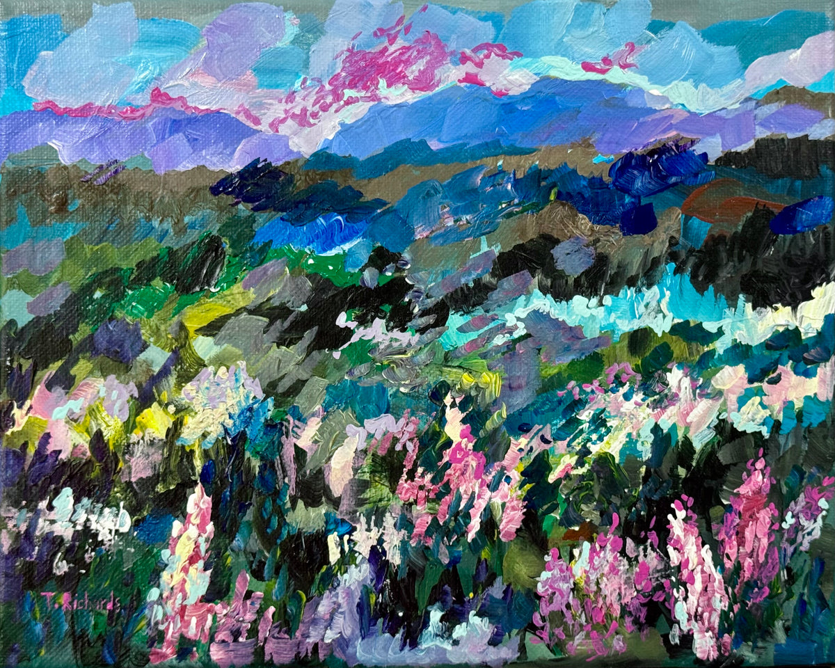 Blue Hour Acrylic Painting 8x10", Original Art Wildflower Evening Field Landscape