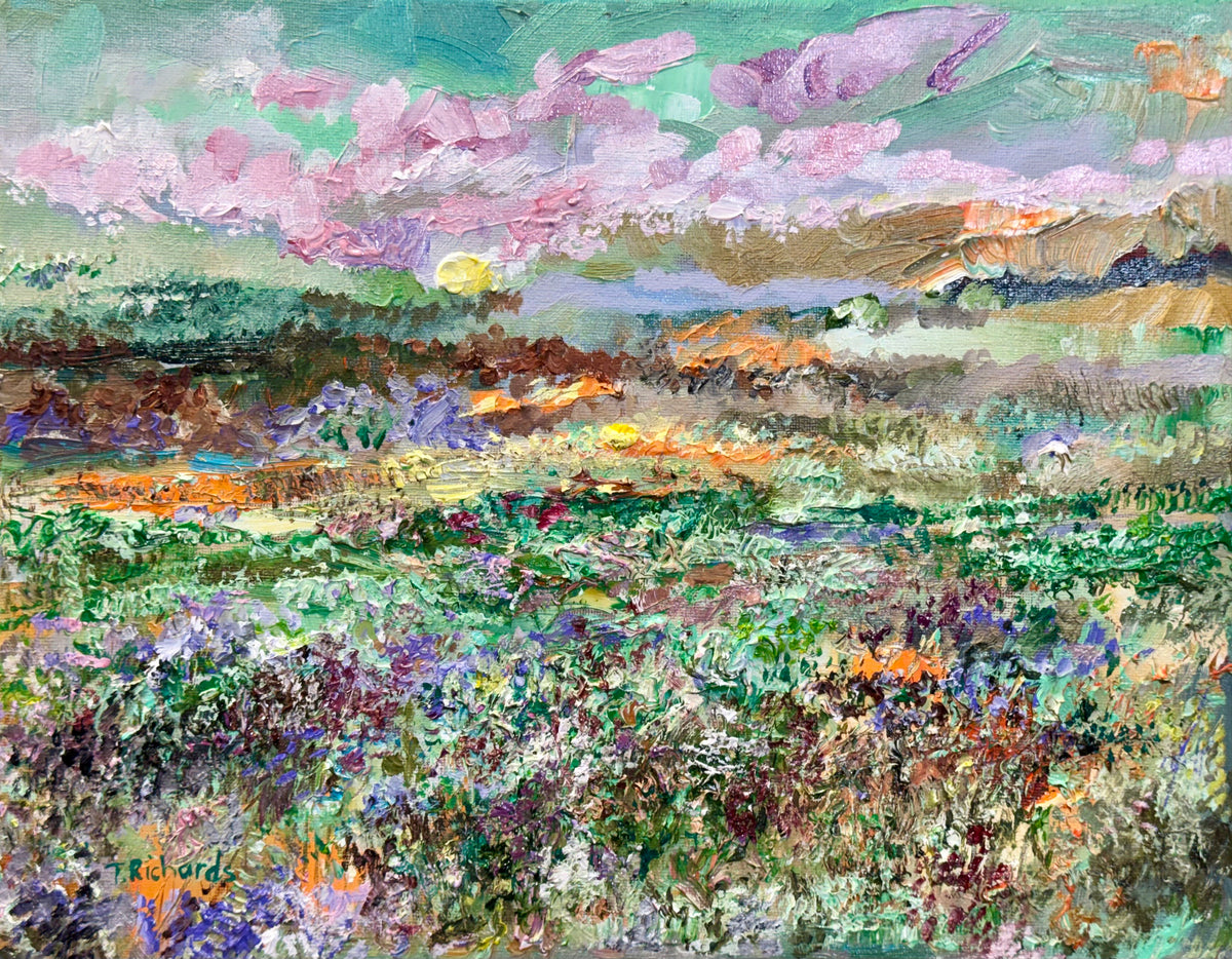Wildflower Field Landscape Oil Painting 11x14", Original Art Meadow Art, Textured Nature Artwork