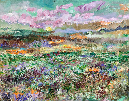 Wildflower Field Landscape Oil Painting 11x14", Original Art Meadow Art, Textured Nature Artwork