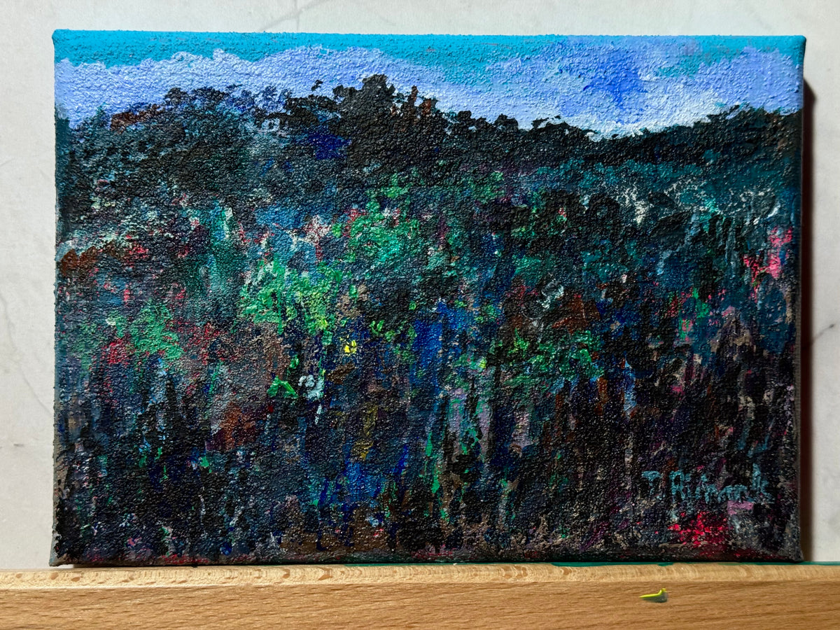 Blue Hour Acrylic Painting 5x7", Original Art Night Field Landscape