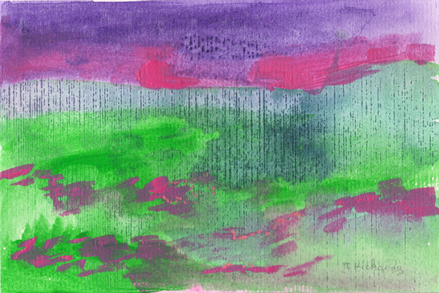 Abstract Landscape Original Art Acrylic Painting on Paper, Modern Nature Artwork 4x6"