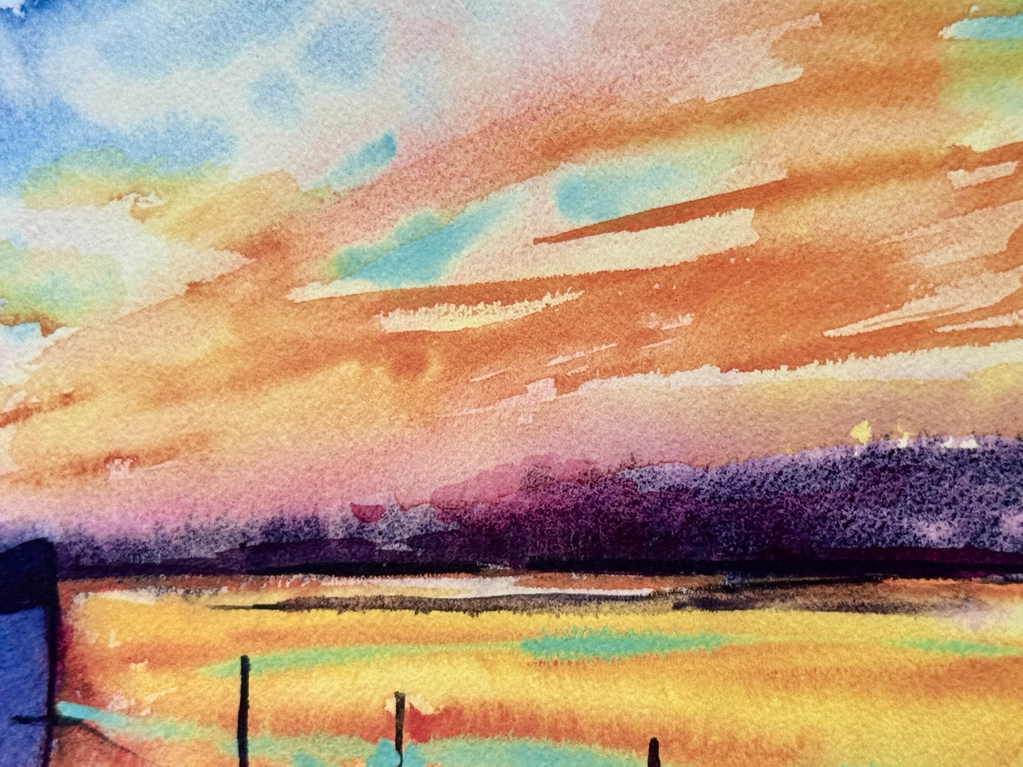 Boat Sunset Archival PRINT Signed, Coastal Landscape Wall Art, Nautical Decor, Ocean Sunset, Archival Ink on Fine Art Paper