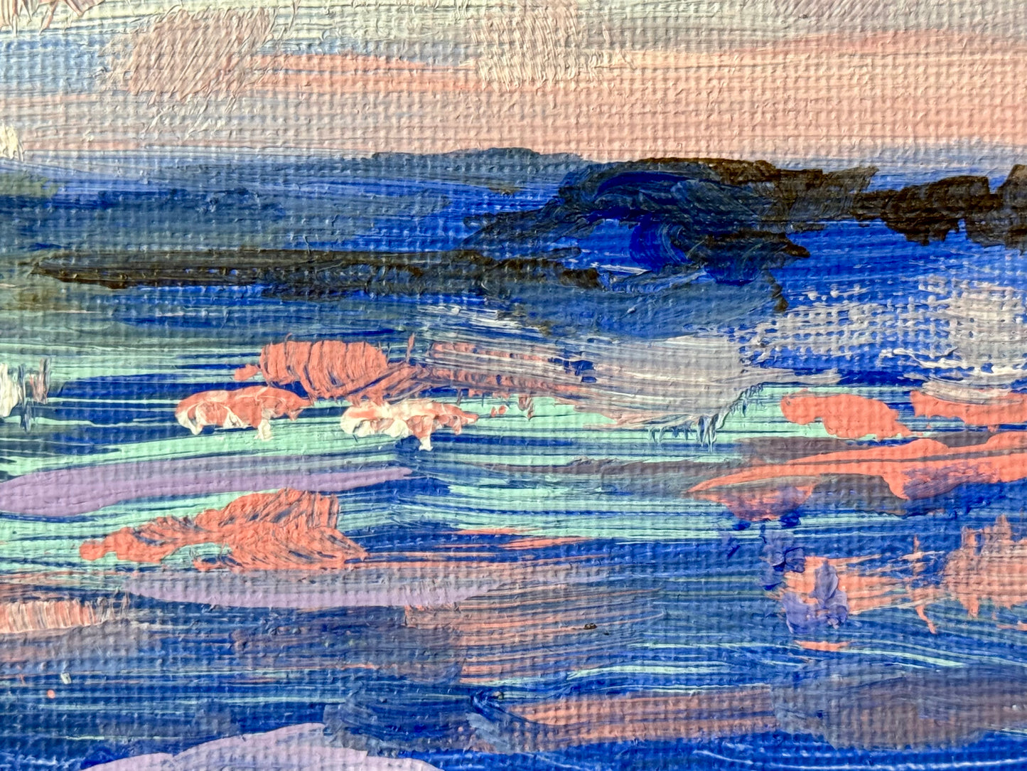 Ocean Acrylic Painting 6x6, Original Seascape Art, Sunset Nature Artwork