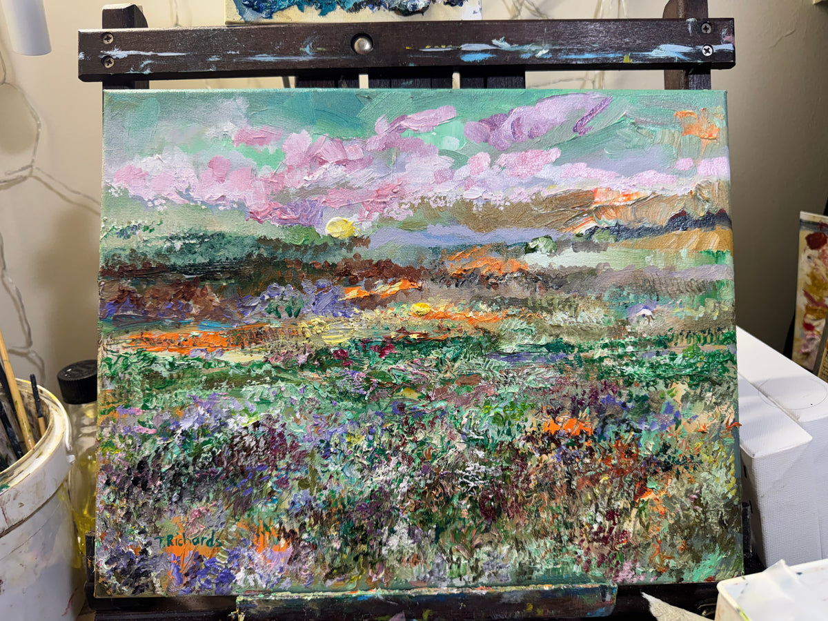 Wildflower Field Landscape Oil Painting 11x14", Original Art Meadow Art, Textured Nature Artwork