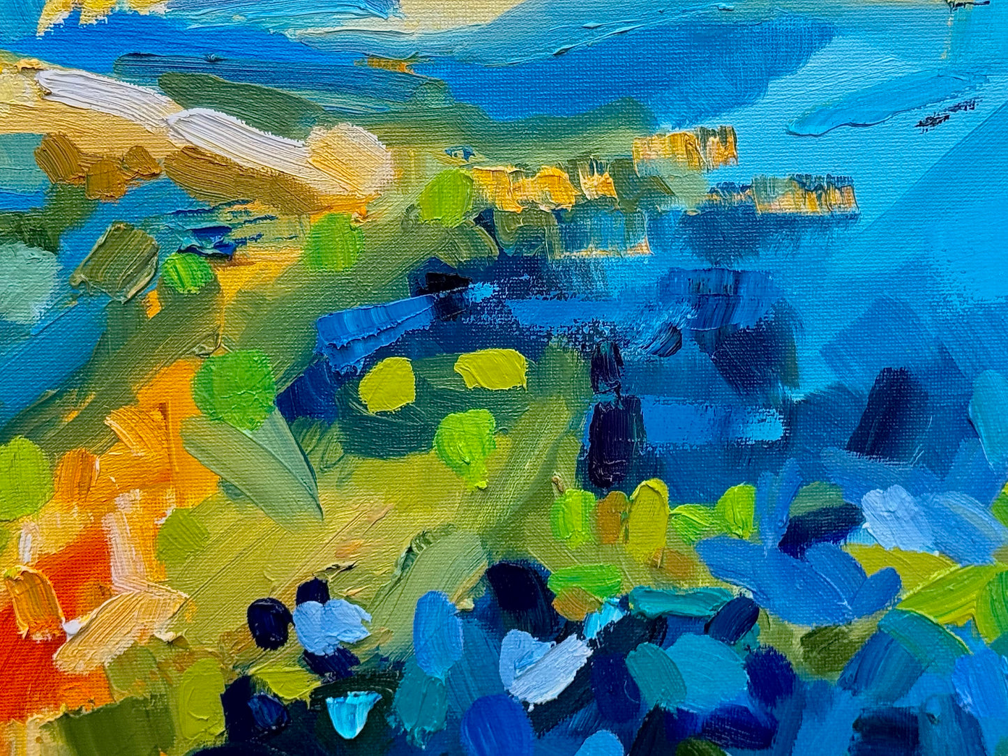 Flower Field Lupines Original Painting, Landscape Oil Artwork, Blue flowers, Forest Trail 16x20”