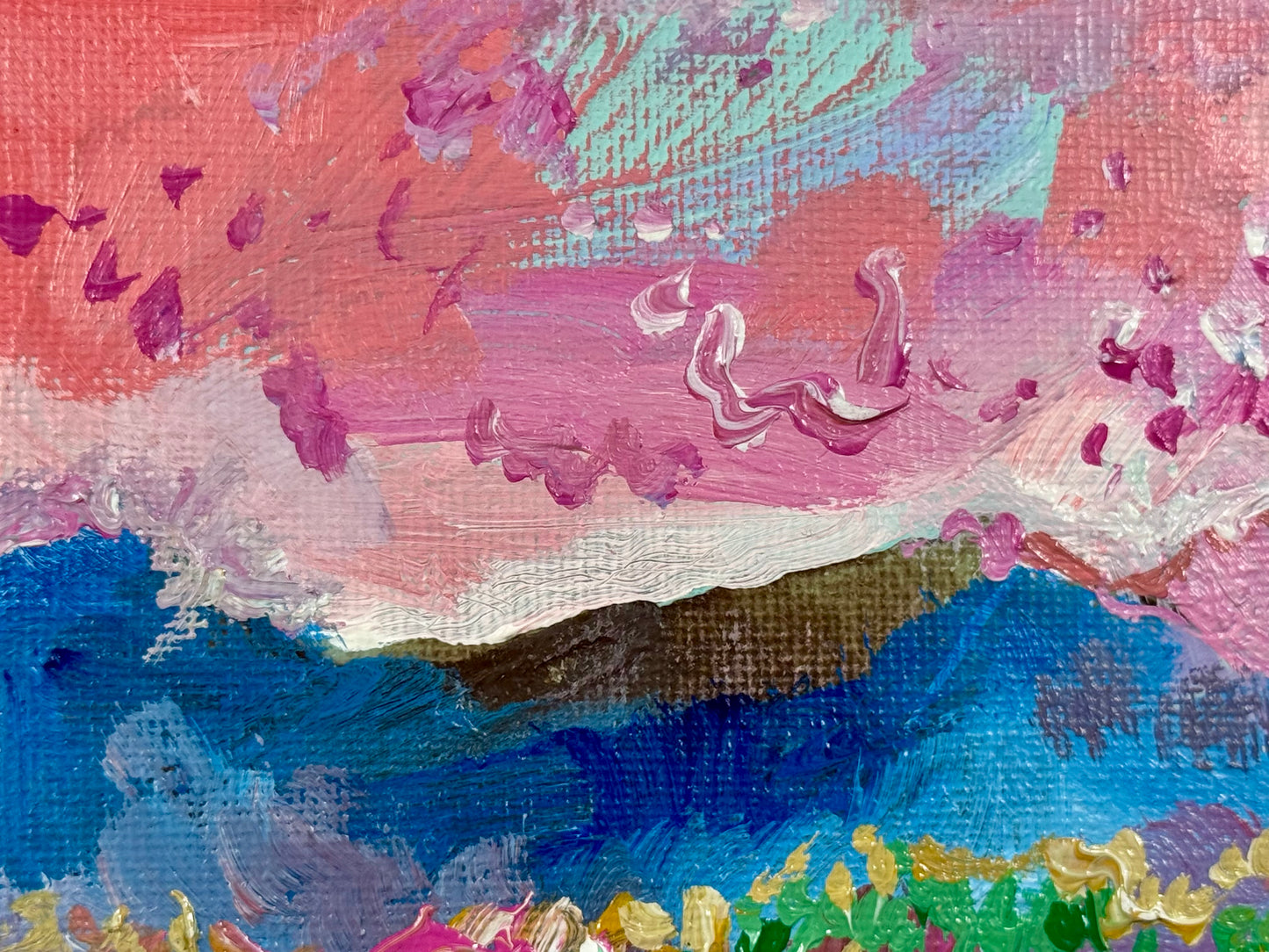Blueberry Field Acrylic Painting 6x6", Maine Original Art, Landscape Artwork