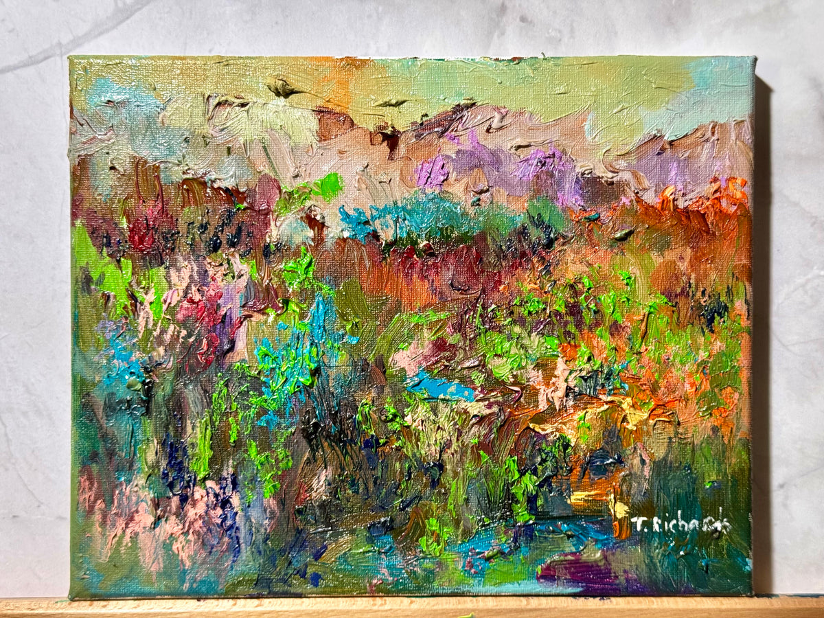 Wildflower Field Landscape Oil Painting 8x10", Original Art Meadow Art, Nature Artwork