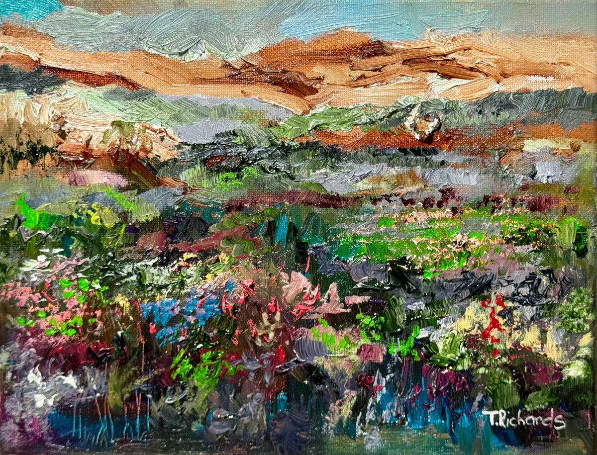 Wildflower Field Landscape Oil Painting 8x10", Original Art Meadow Art, Nature Artwork