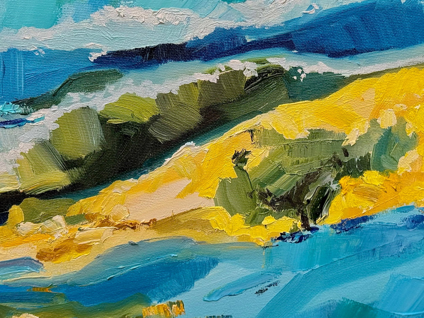 Flower Field Lupines Original Painting, Landscape Oil Artwork, Blue flowers, Forest Trail 16x20”